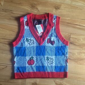 Hello Kitty Red and Blue Checkered Knit Top